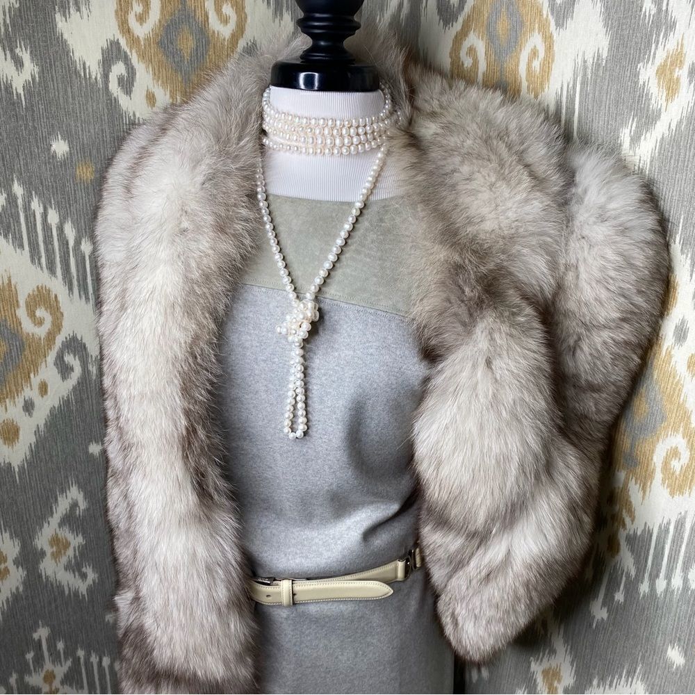 Ralph Lauren ~ Dove Gray Wool Knit Greige Suede Yoke Tunic Dress